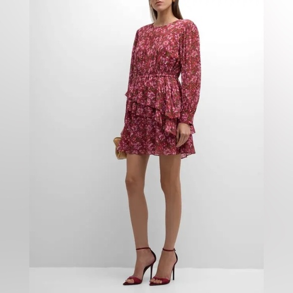 Sachin & Babi Meg Floral Print Ruffle Chiffon Mini Dress Size L Bordbloom NWT - Picture 1 of 12